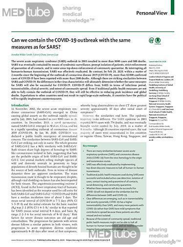 Pouvons-nous contenir l'expansion de l'épidémie de COVID-19 avec les mêmes mesures que pour le SRAS?