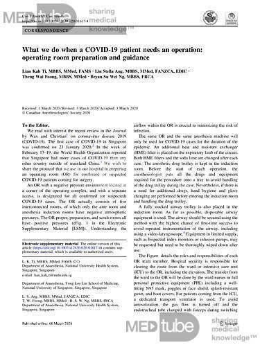Que faire lorsqu'un patient COVID-19 a besoin d'une opération?
