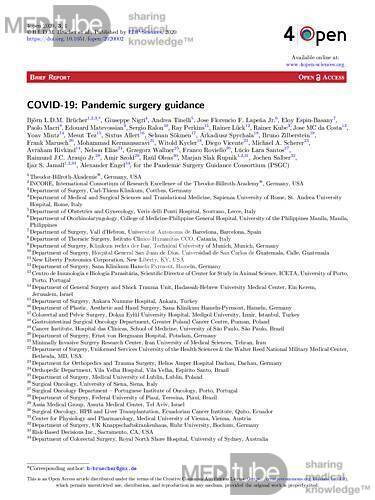 Recommandations pour interventions chirurgicales durant l'épidémie de COVID-19