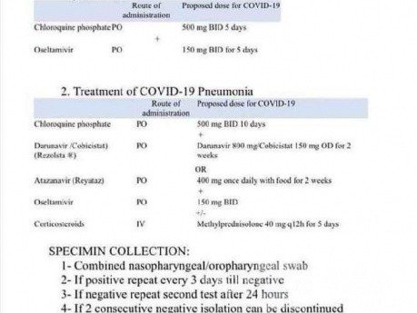 Protocole de traitement d'une infection SARS-CoV-2 confirmée