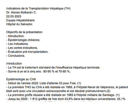 Indications de la Transplantation Hépatique (TH)